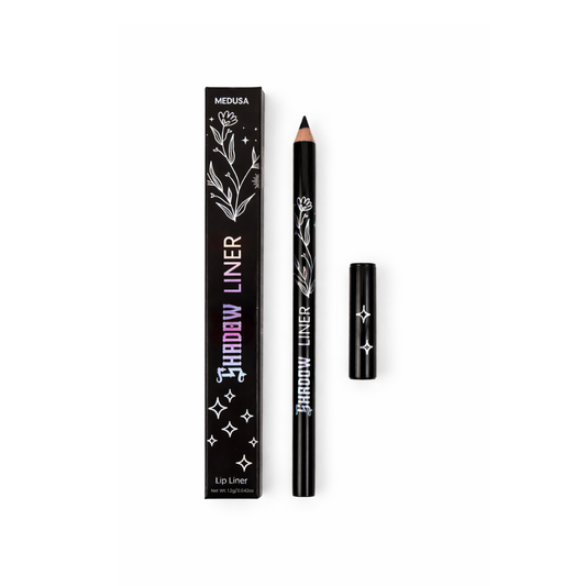Black lip liner pencil with packaging on a white background