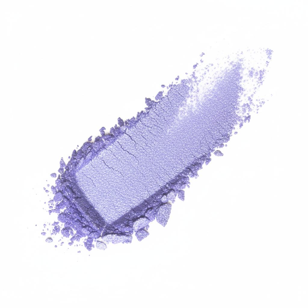 Purple makeup pencil with shavings on a white background