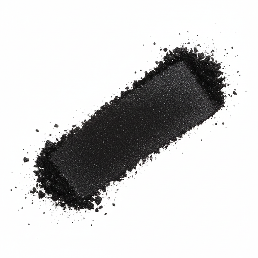 Black powder swatch on a white background