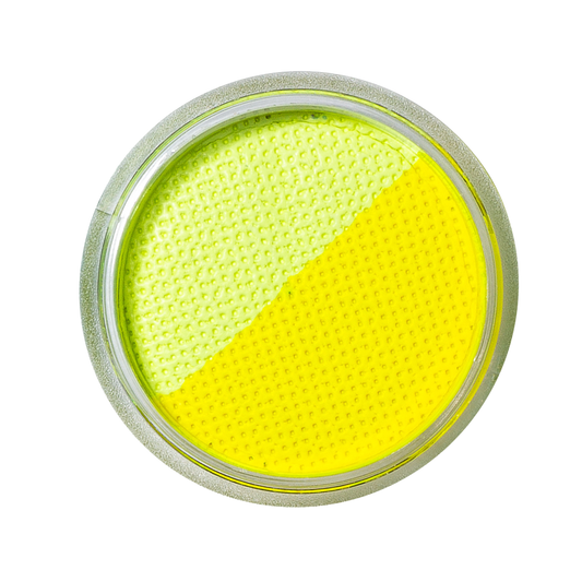 Round container with two shades of yellow on a white background