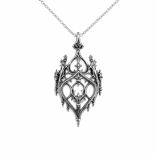 Decorative silver pendant on a white background