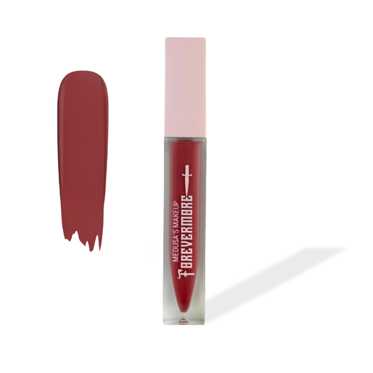 Lip gloss with a swatch on a white background