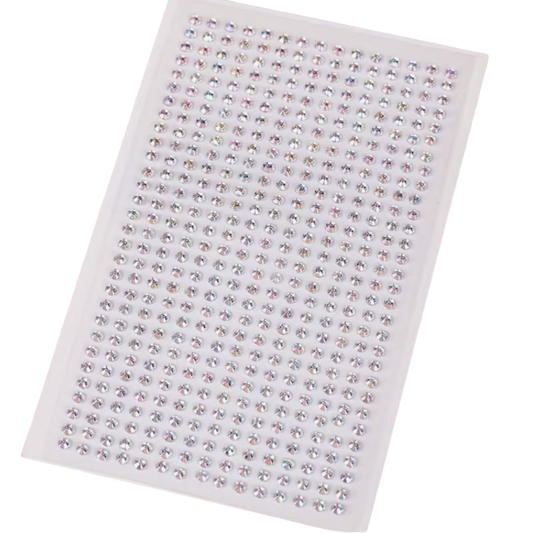 Sheet of rhinestone stickers on a white background