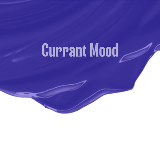 Blue and white abstract design with 'Currant Mood' text