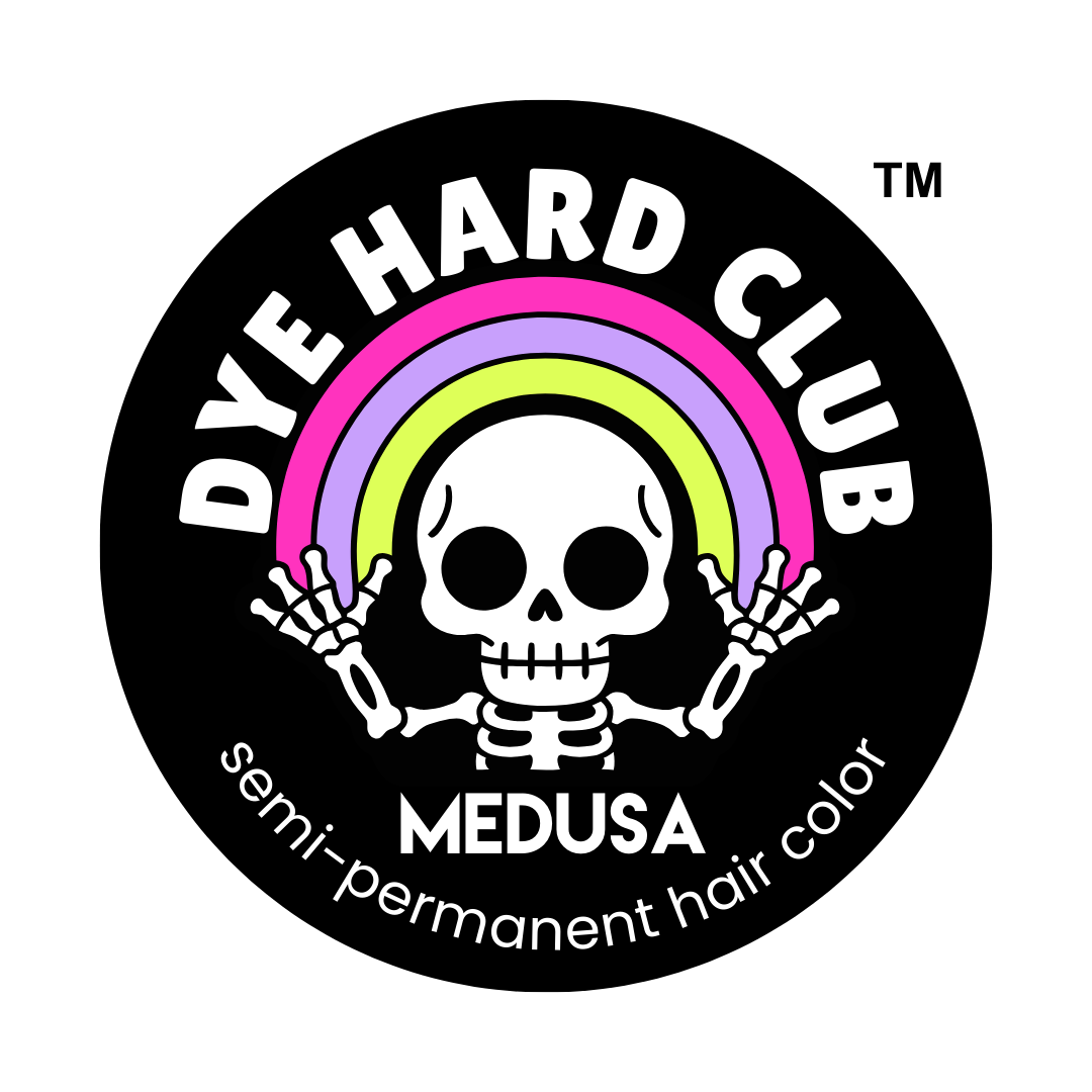 Logo of Pye Hard Club with a skeleton and rainbow design on a black background