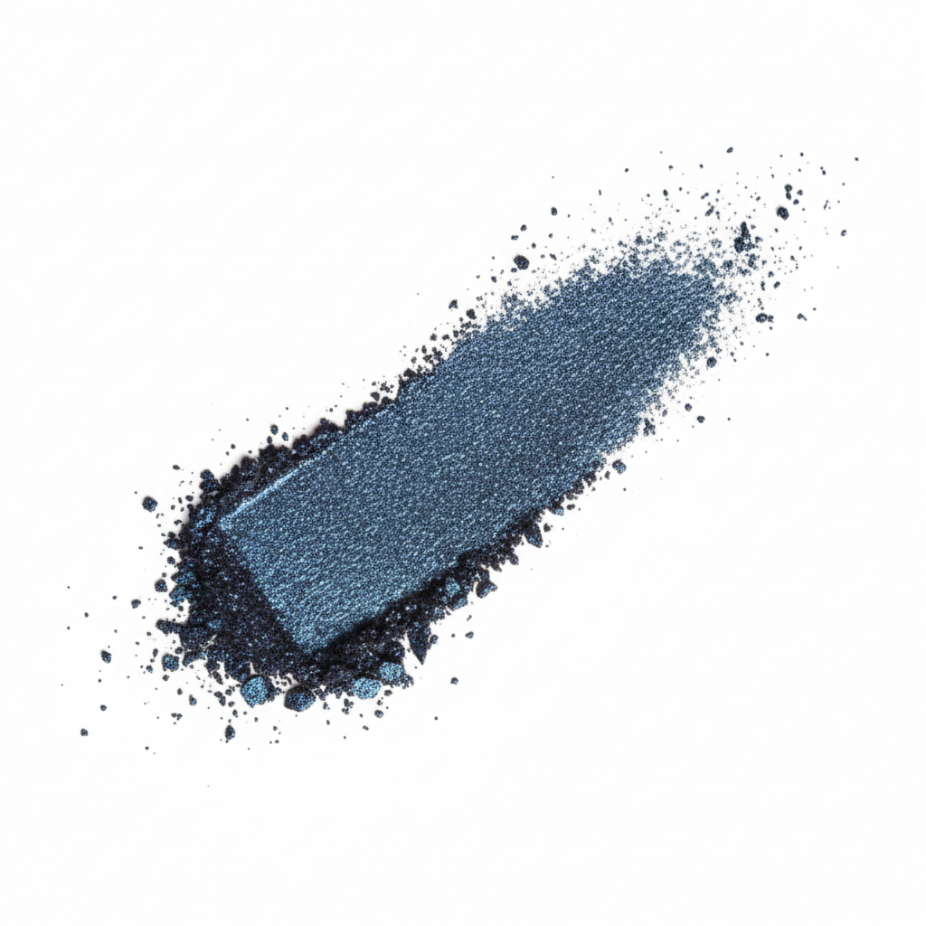 Blue eyeshadow swatch on a white background