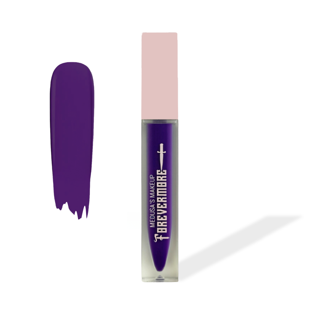 Purple lip gloss with pink cap on white background