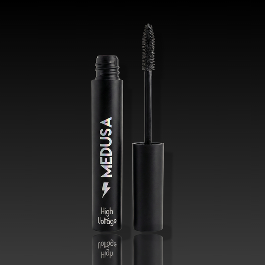 Black mascara with 'MEDUSA' branding on a black background