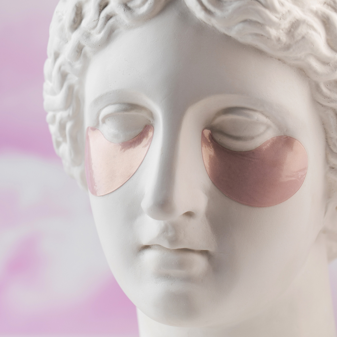 Roman statue bust wearing under eye mask