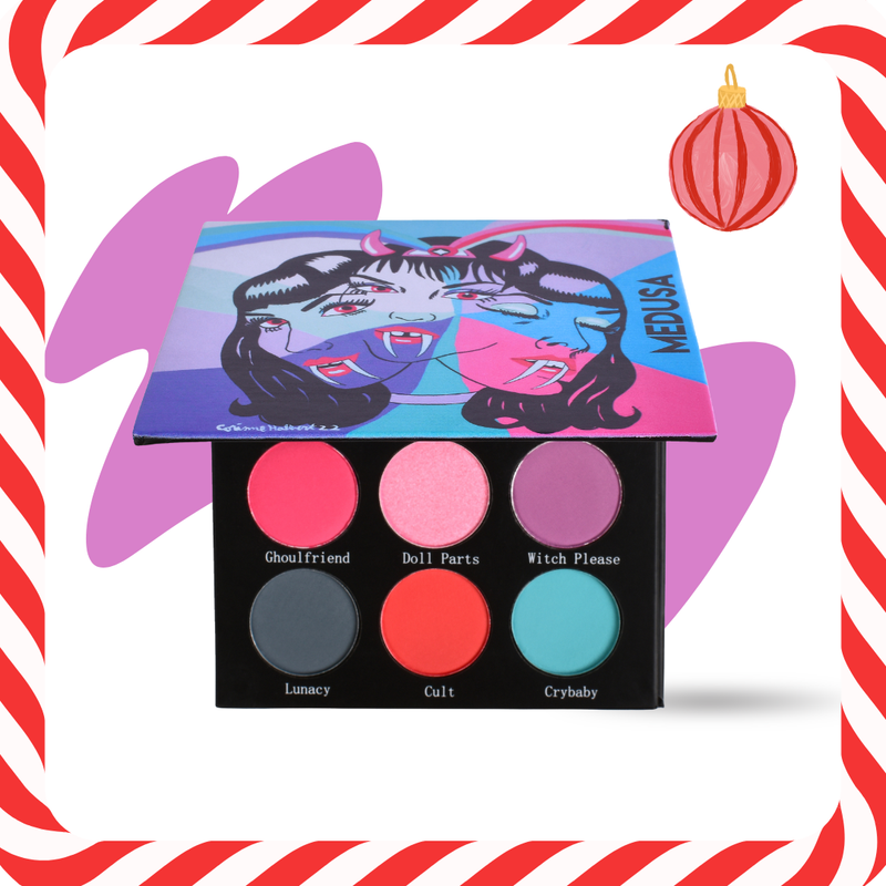 Makeup palette with colorful design on a decorative background