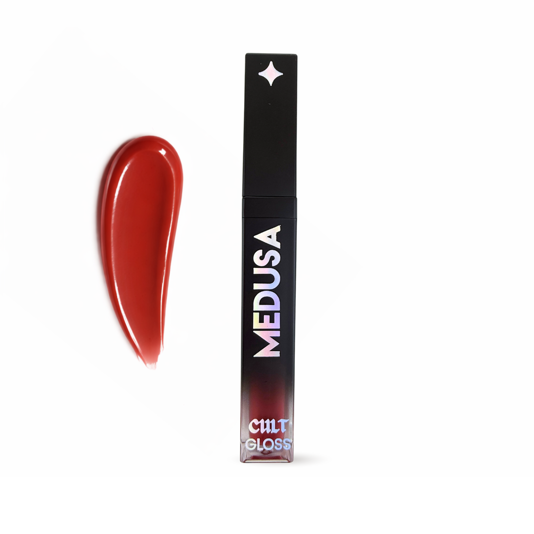 Lip gloss with black packaging labeled 'MEDUSA' on a white background