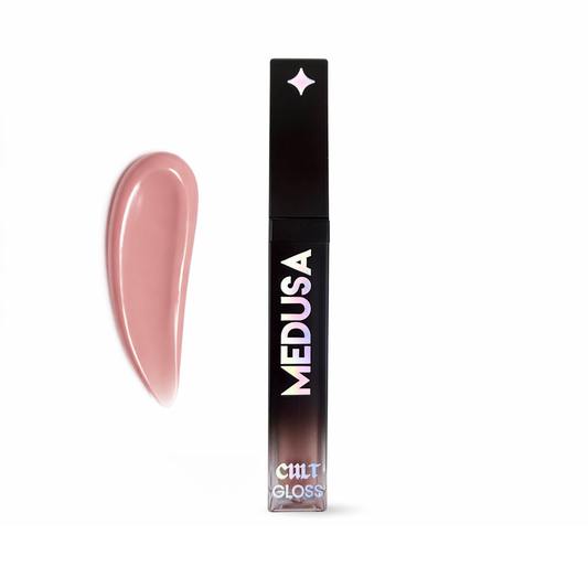 Lip gloss with 'Medusa' branding on a white background