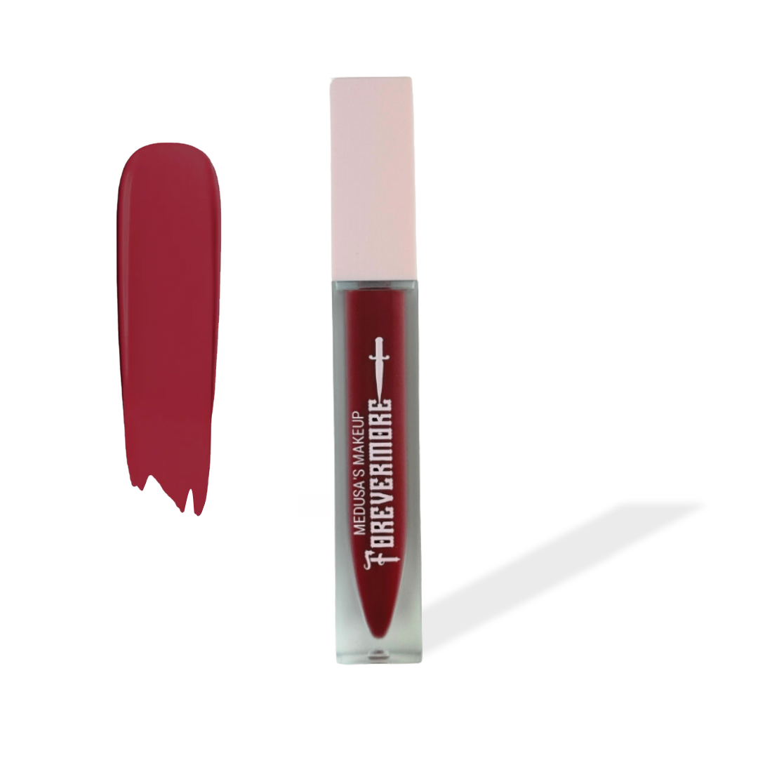Red lip gloss with a visible brand name on a white background