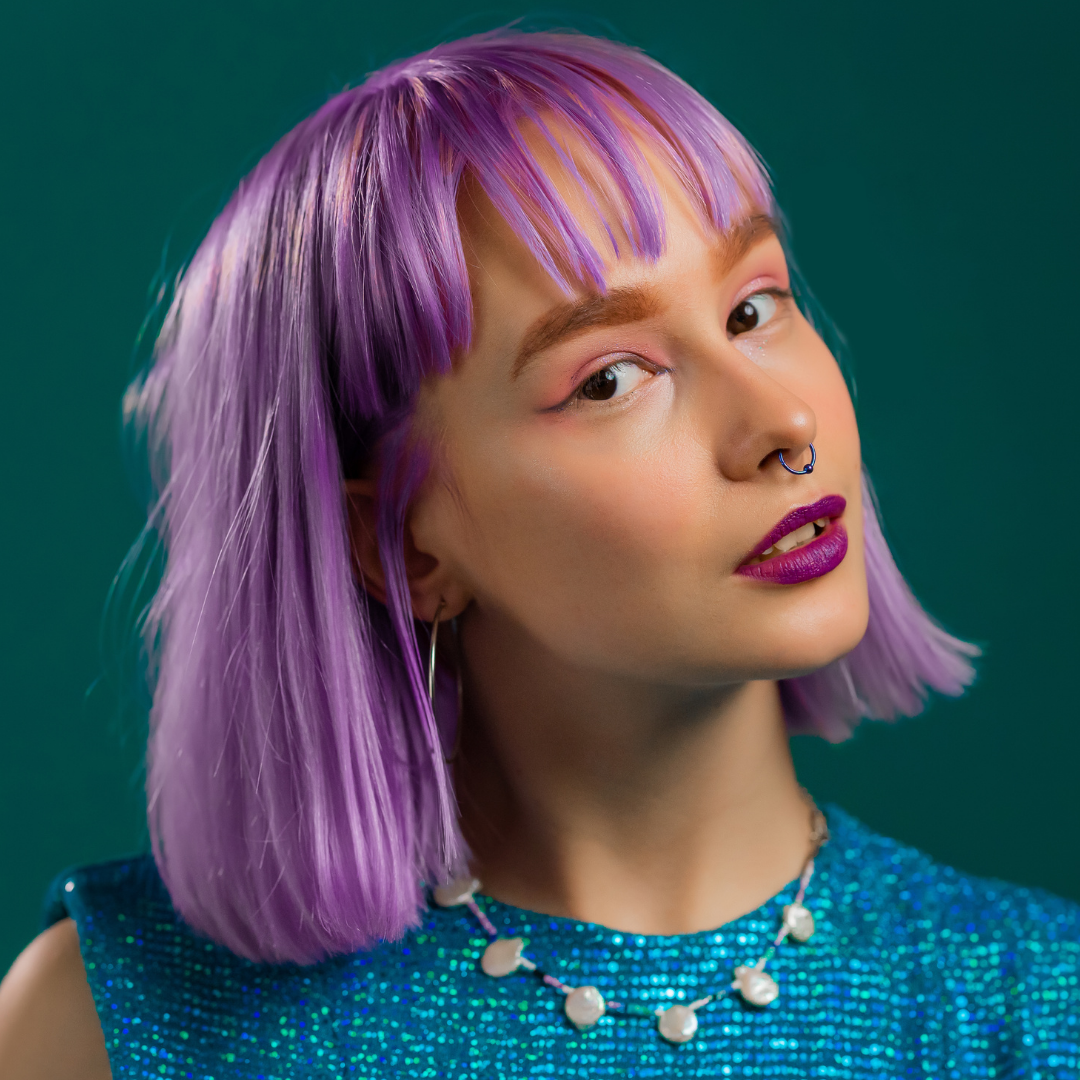 Model with Pastel lavender Hair – Achieved Using After Party Hair Dye and Pastel Magic Mixer, Vegan and Cruelty-Free Formula