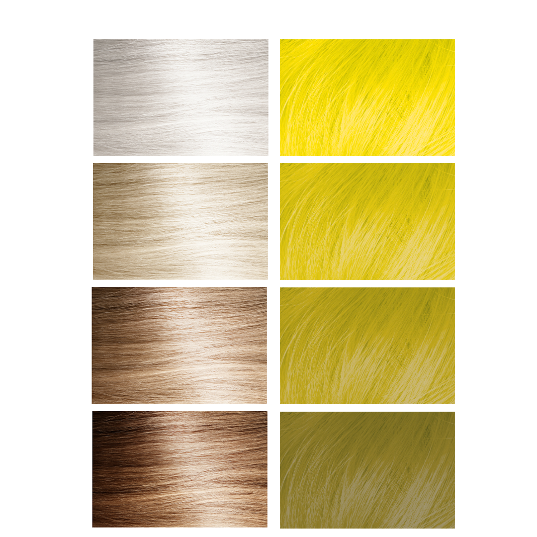 Color swatches of hair color options on a white background