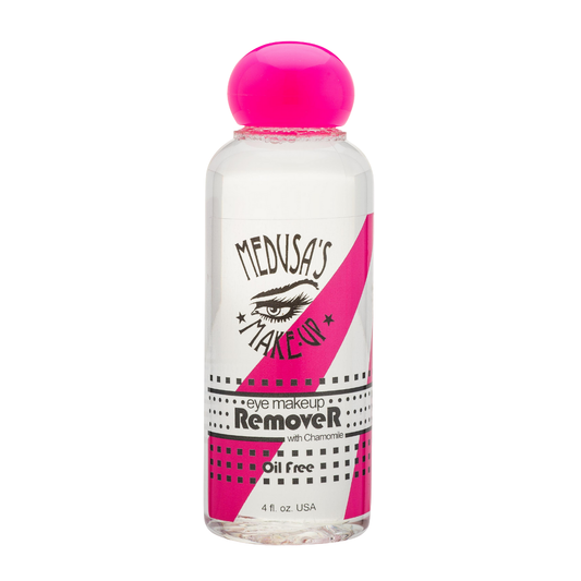 Medusa's Makeup eye makeup remover bottle with pink cap on a white background