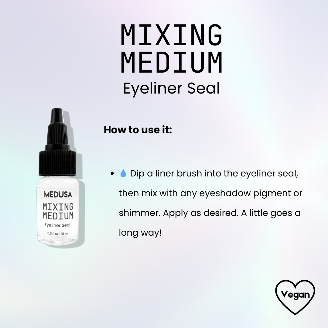 Eyeliner seal product with usage instructions on a light purple background