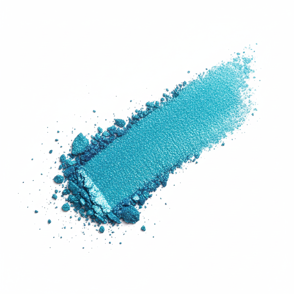 Blue eyeshadow swatch on a white background
