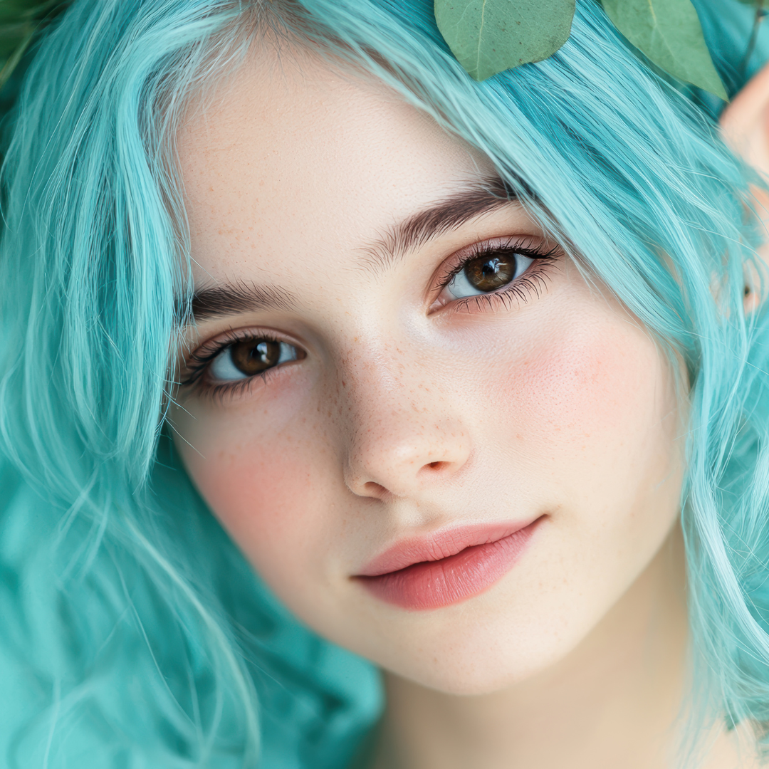 Model with Pastel Teal Hair – Achieved Using Riptide Hair Dye and Pastel Magic Mixer, Vegan and Cruelty-Free Formula