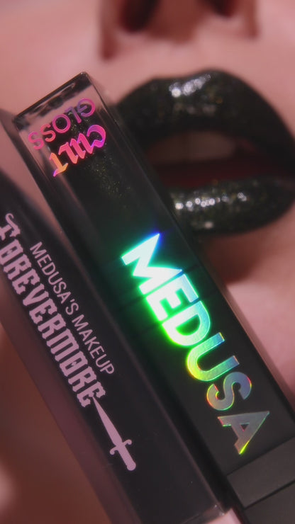 UGC video swatching lips with vinyl and dead serious