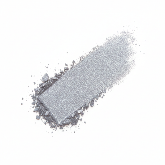 Silver eyeshadow with a brush on a white background