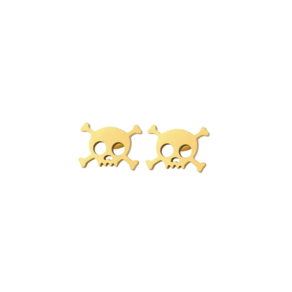 Gold skull-shaped earrings on a white background