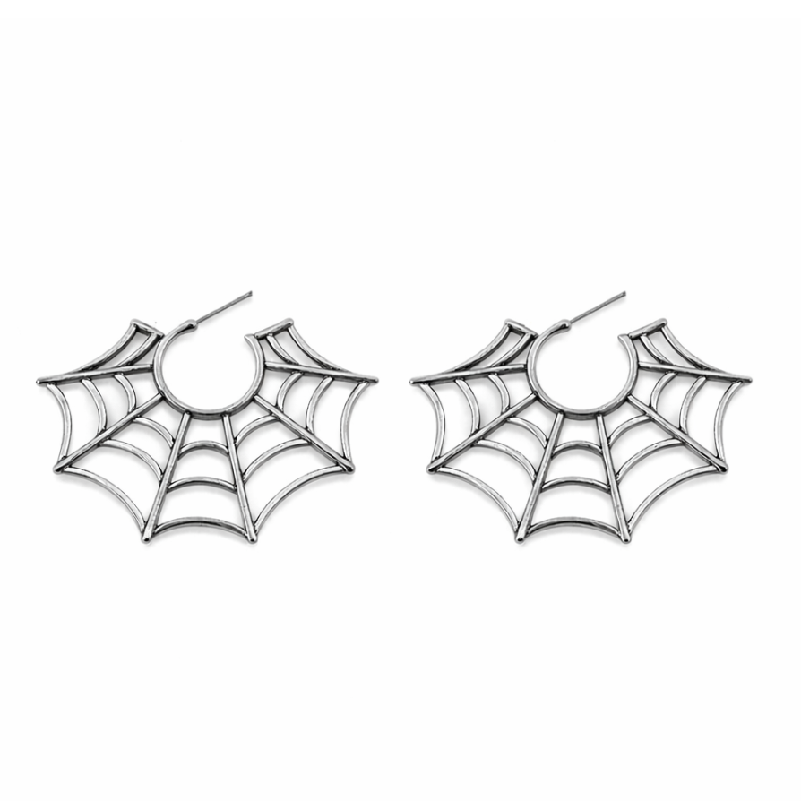 Spider web earrings on a white background