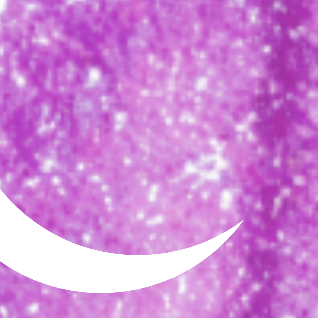 Purple glittery background with a white crescent moon shape