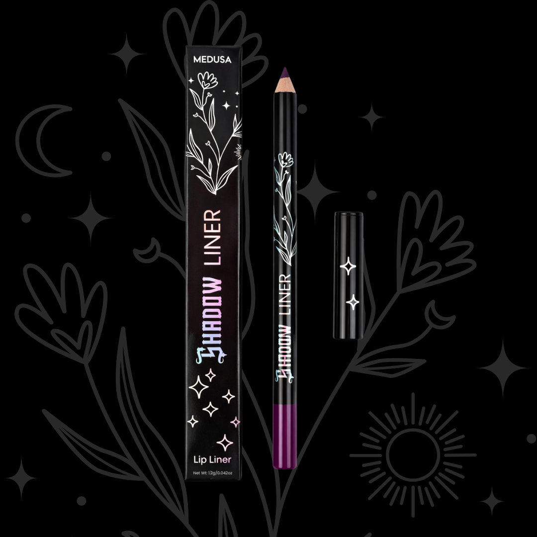 Lip liner with packaging on a black background with decorative elements
