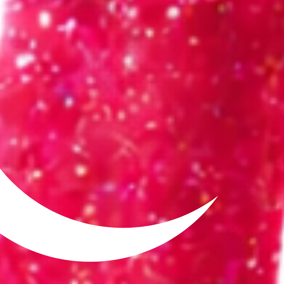 Close-up of a red strawberry with a white crescent moon on a pink background