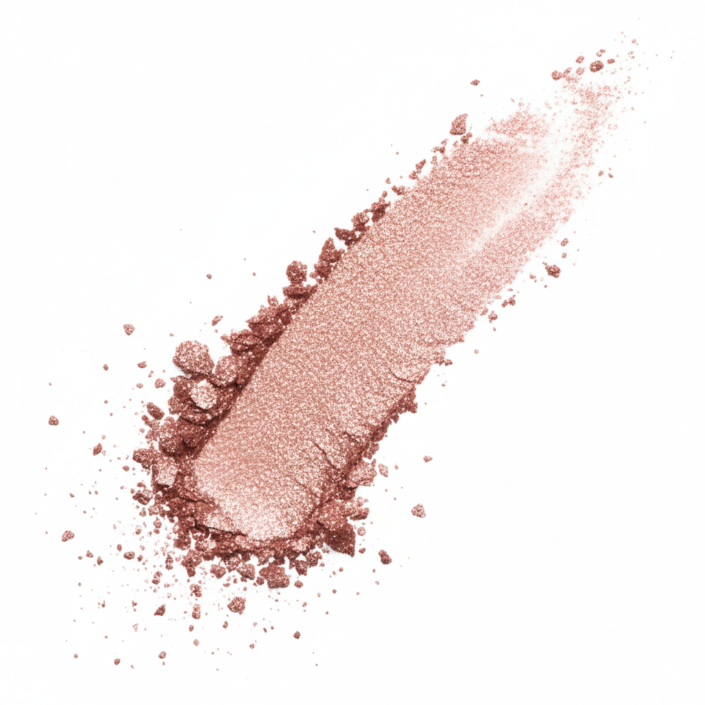 Rose gold eyeshadow swatch on a white background