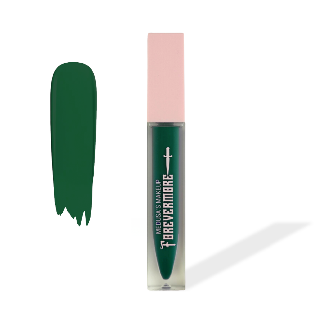 Green lip gloss with pink cap on a white background