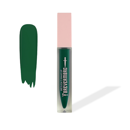 Green lip gloss with pink cap on a white background