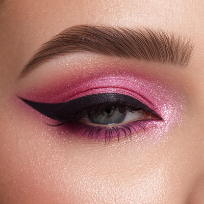 Close-up of a eye with pink and black makeup