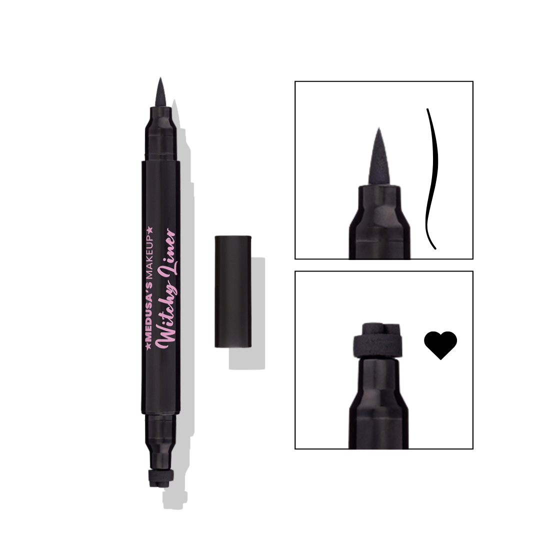 Black eyeliner pen with a heart symbol on a white background
