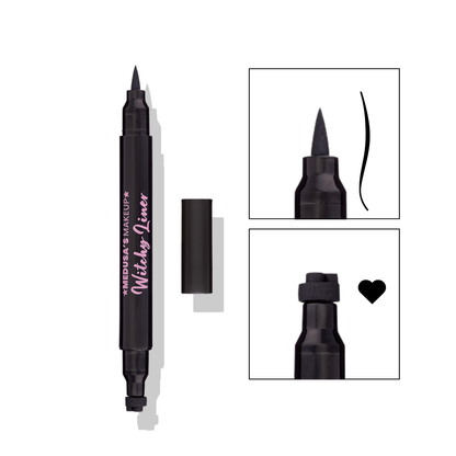 Black eyeliner pen with a heart symbol on a white background