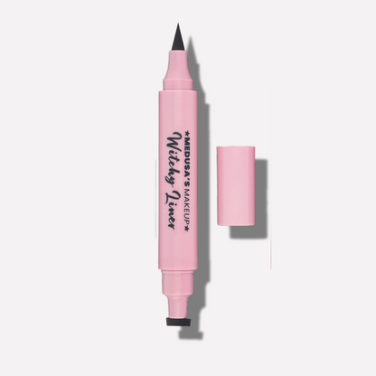 Pink eyeliner pen with black cap on a white background