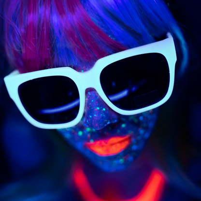 Model Wearing UV Neon Black Light Makeup