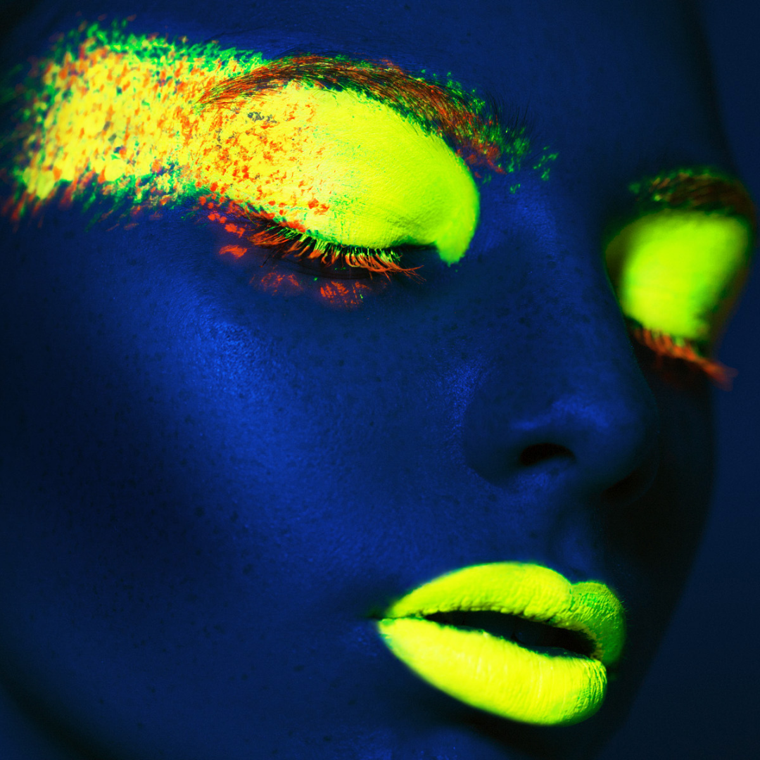 Model Wearing UV Neon Black Light Makeup