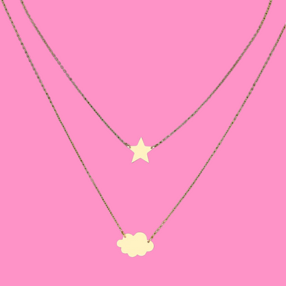 Star, Cloud Necklace - Gold