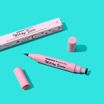 Witchy Liner a waterproof eyeliner pen with a stamp to create a wing eyeliner effect.