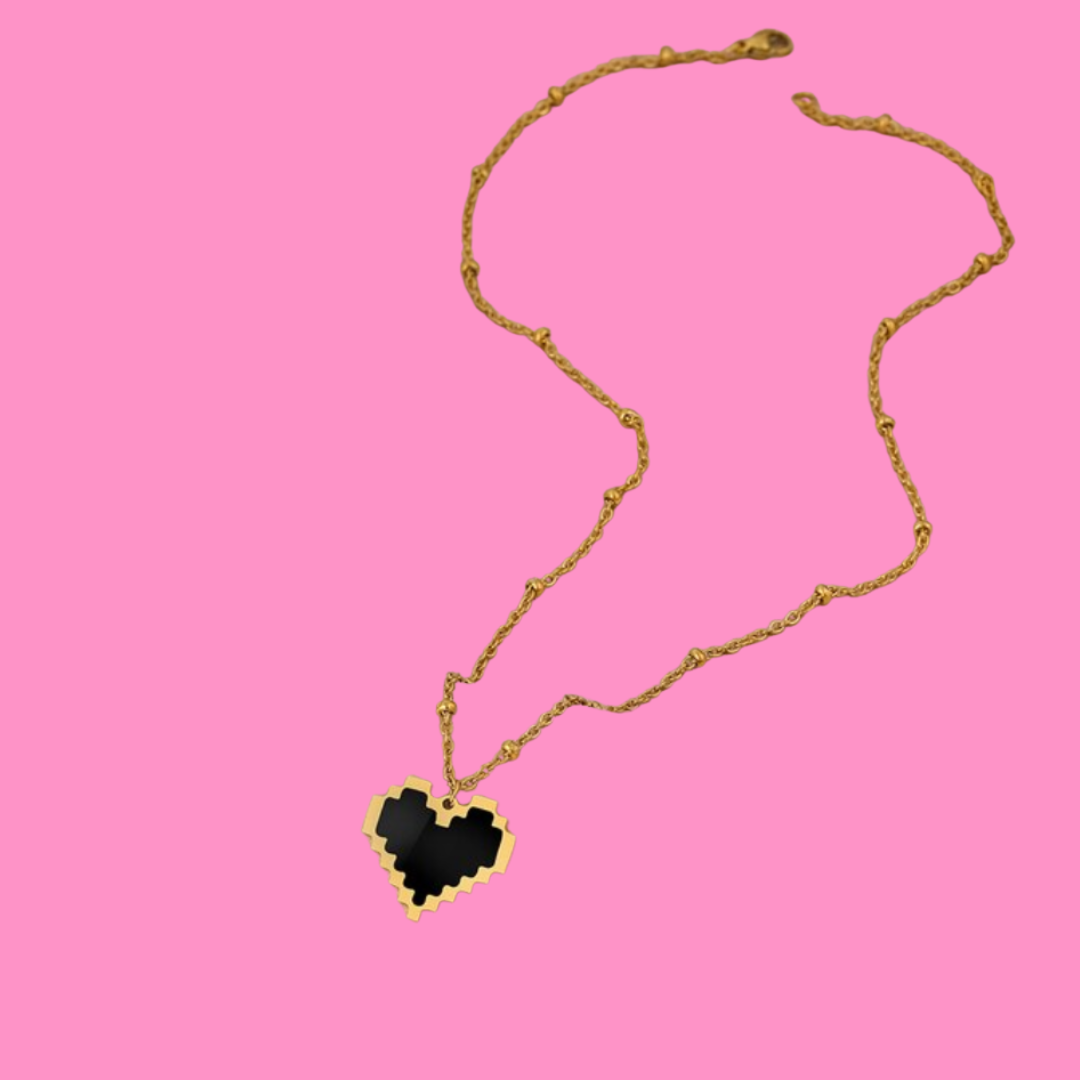 Pixel Heart Necklace - Gold
