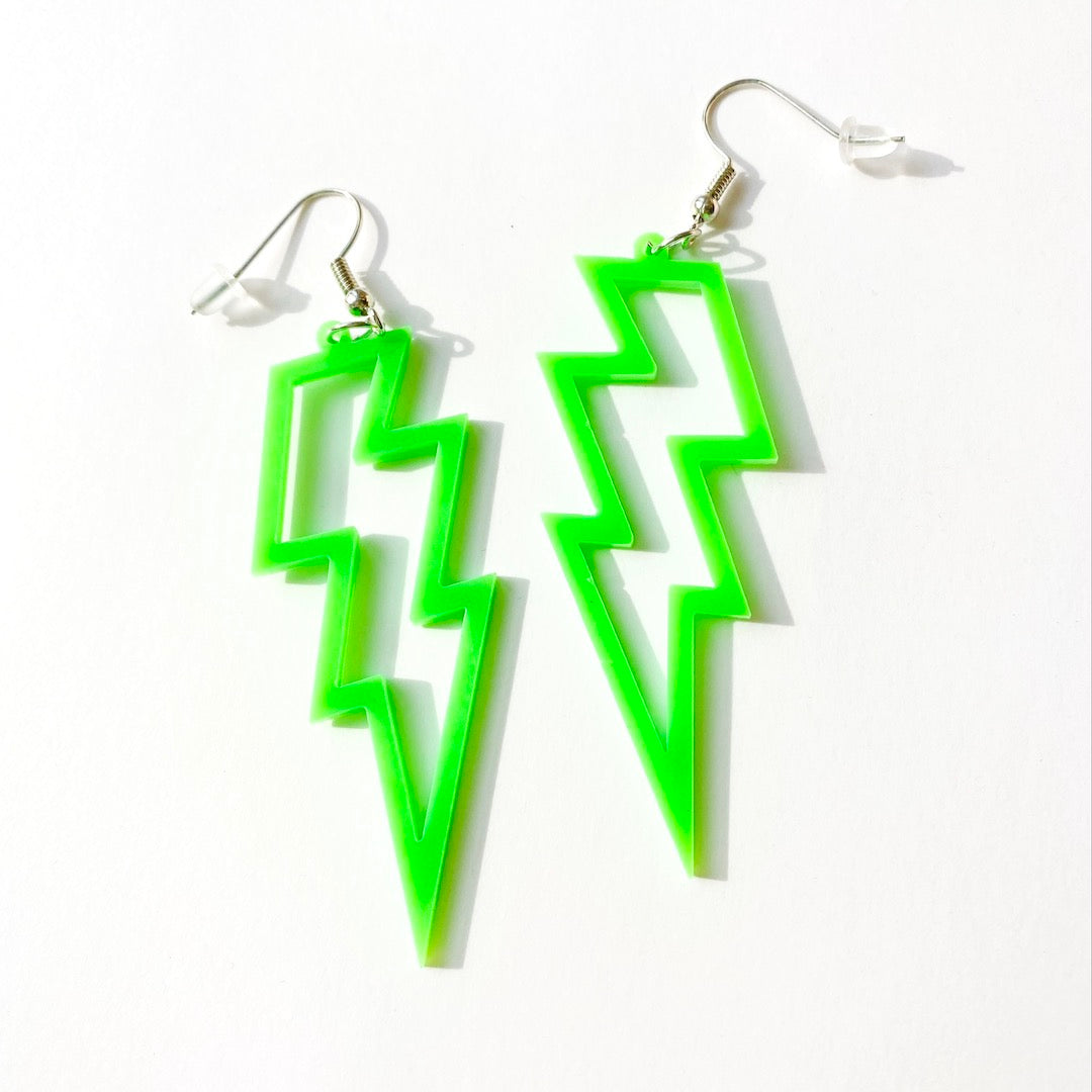 Lightning Bolt Earrings - Green