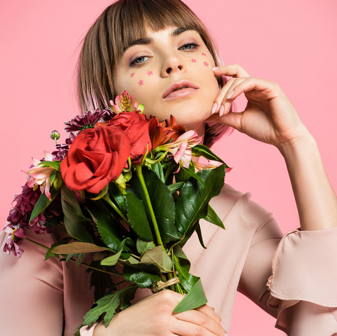 model with flowers