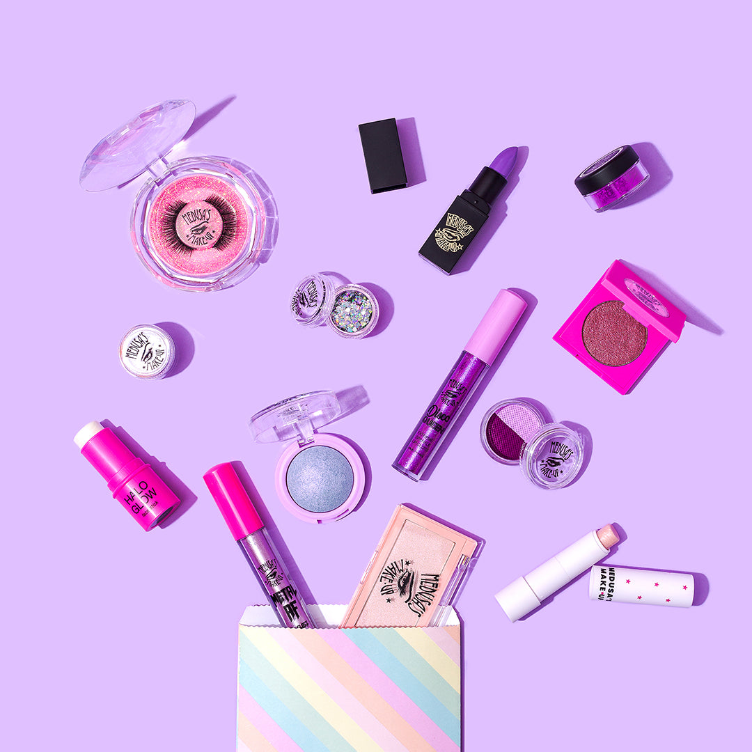 Medusa's Makeup variety on purple background